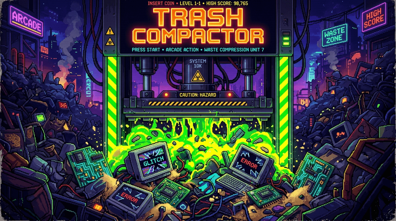 The Landfill Physics of Trash Compactor: Falling Sand Meets Toxic Sludge
